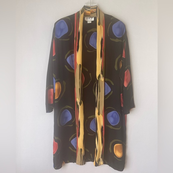 A.K.F. Jackets & Blazers - 80s Rayon Geometric Primary Color Kimono Jacket Coverup M